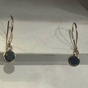 Gold Drop Earrings with Black Stone Accent